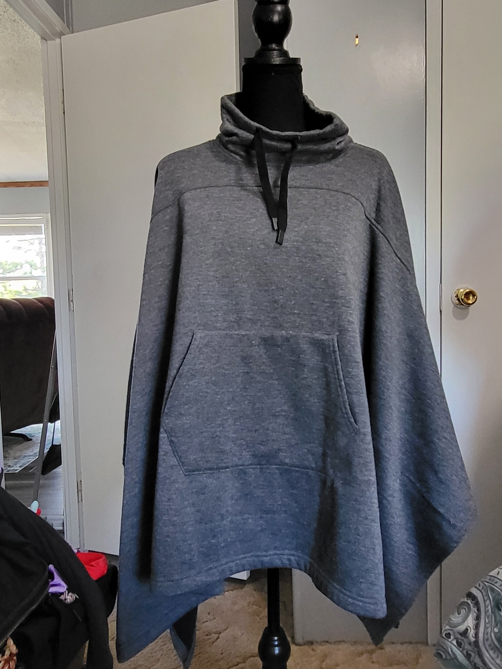 Perlina Black Funnel Neck Poncho